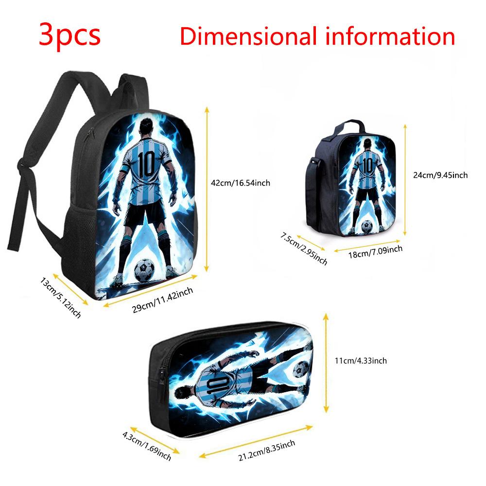 3-Piece Back to School Backpack Set for Teen Boys, 600D Oxford Bag with Soccer Player Lightning Print, Insulated Lunch Tote & Pencil Case, Birthday Gift, Back To School Haul, Swag Backpacks, Football Fashion, 3-Piece Kit, Water Resistant, Insulated Liner,