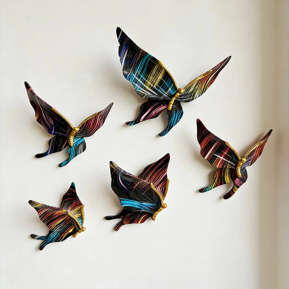 5-Piece Creative Resin Butterfly Wall Decor, No Drilling, Boho Style, Wall-Mounted Art, Outdoor Home Decor, Christmas Gift