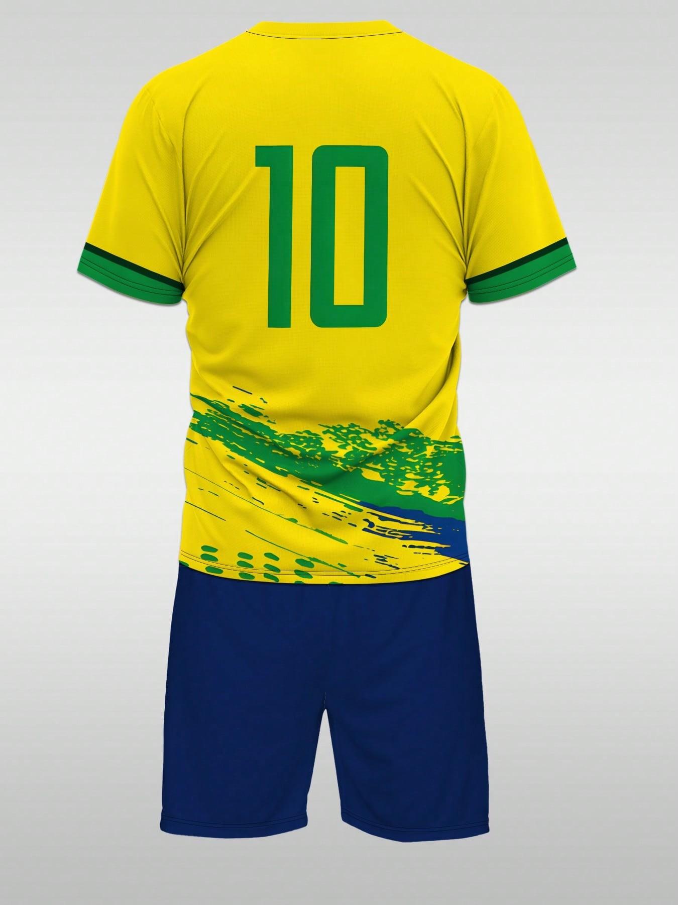 Brazil National Team #10 Soccer T-Shirt + Shorts Set, Summer Sports Wear, Essential for Fans, Perfect for Watching Matches and Casual Wear