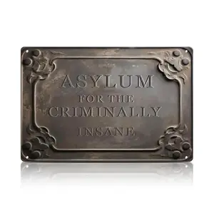 Vintage Aluminum Horror Wall Art Sign 12x8 Inch for Haunted Houses Escape Rooms Goth Bars Halloween Displays Film Sets Horror Conventions and Macabre Home Decor