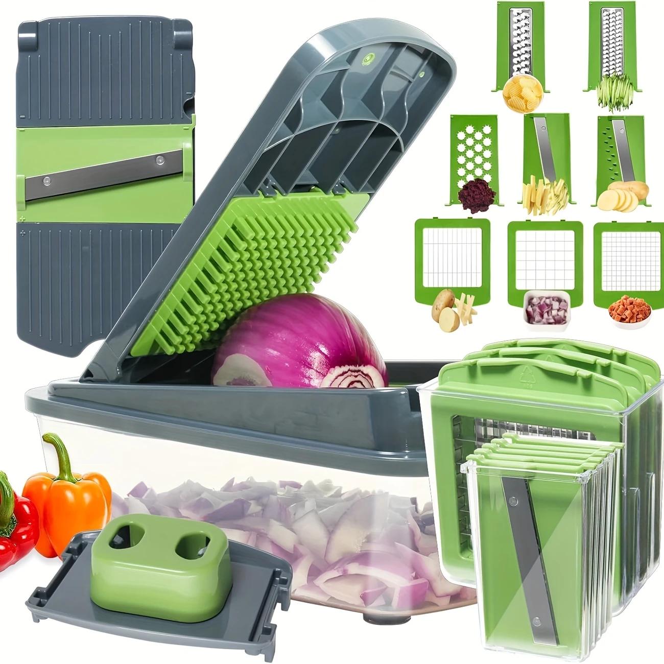 Multifunctional Vegetable Chopper with Blades 16 in 1 ,vegetable dicer, 1 Set Manual Cutter with large container, razor sharp blade  Kitchen Gadgets, Kitchen Accessories,,kitchen chopper,instrumentos de cocina.colander basket slicer