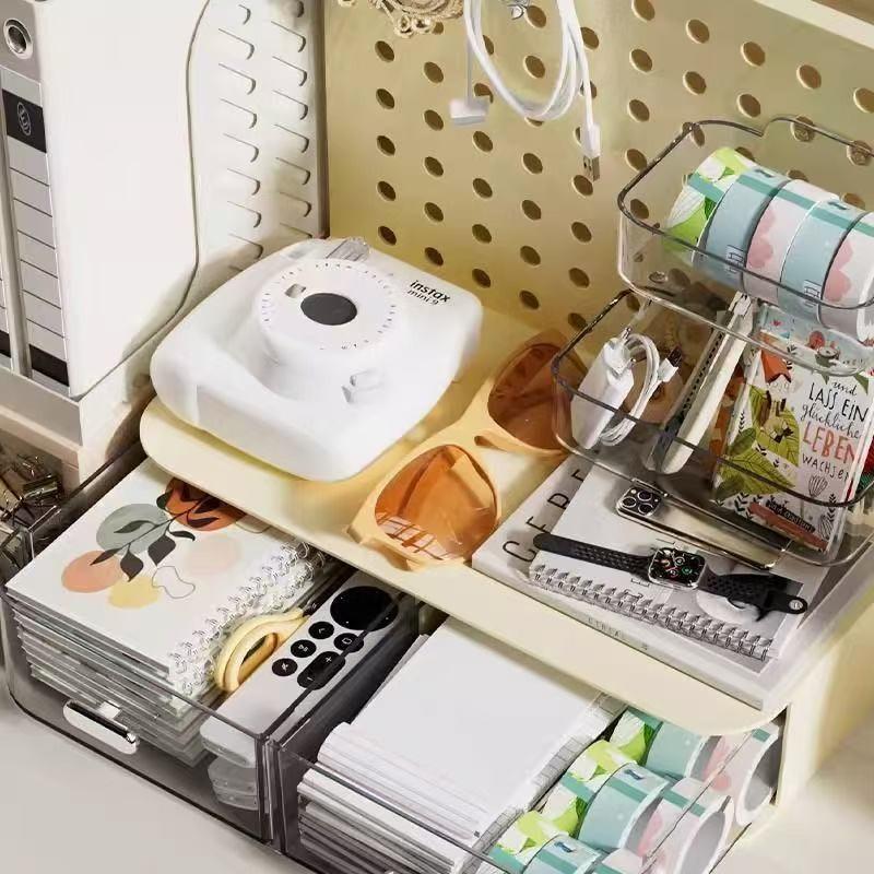 Multifunctional Three-In-One Desktop Organizer, Drawer-Style Storage Shelf, Office Desk Workspace, Wall-Mounted Design
