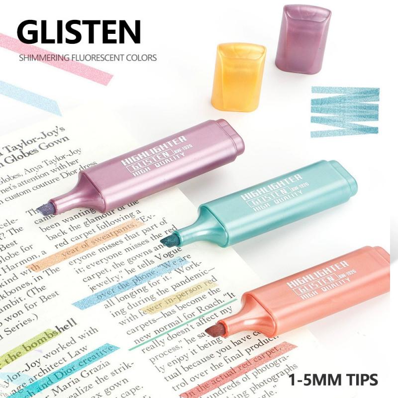Glitter Highlighters Set 8Pack Subtle Colors with Chisel Tips, Flexible Line Width and Smudge-Proof Water-Based Ink for Sparkling Note-Taking,Cute Markers Pen Highlighter