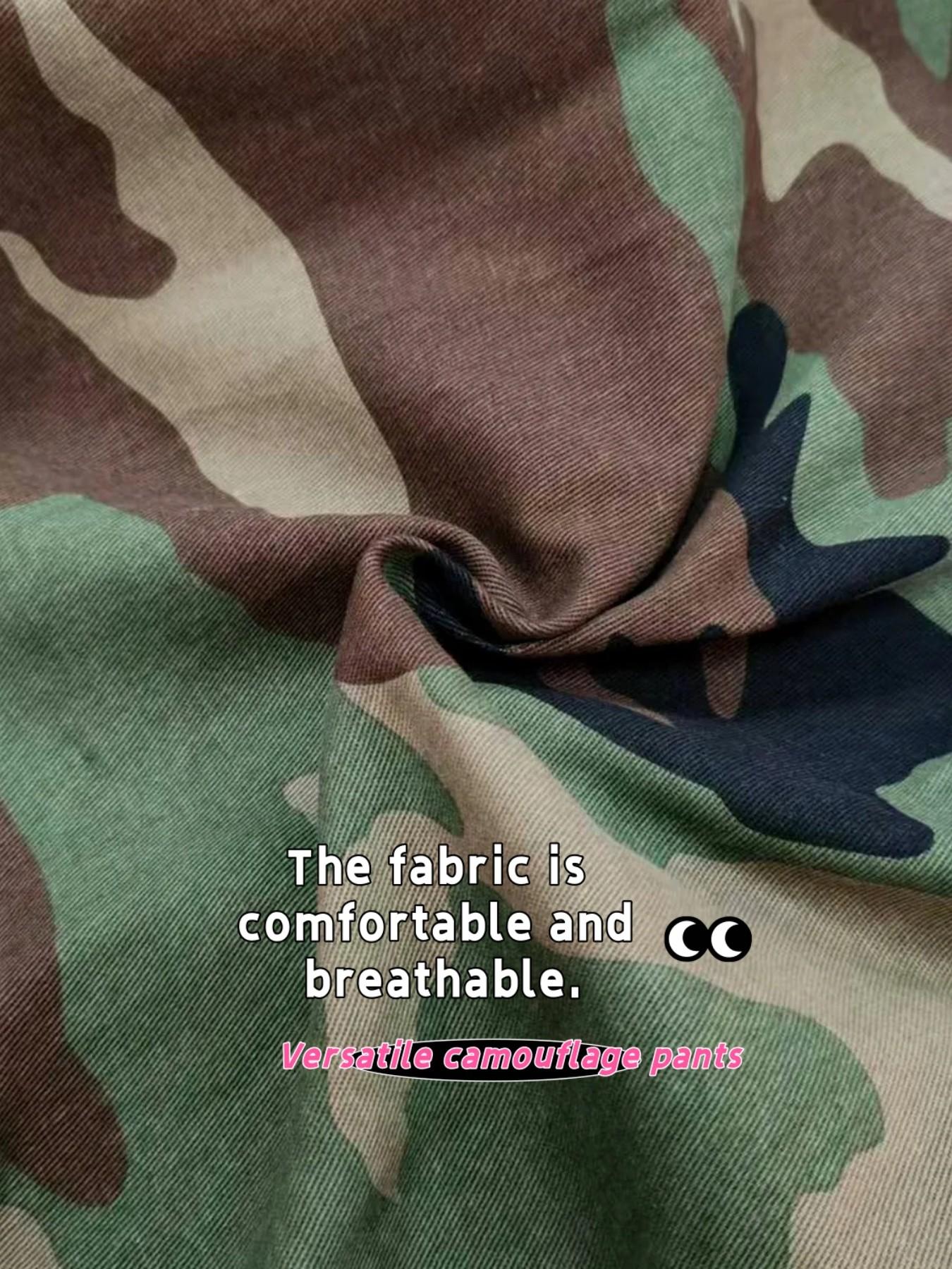 Women's Fashion Casual Camouflage Print Pants, Elastic Waist Lantern Seven-Eighths Pants, Retro Vintage Style Loose-Fitting Trousers