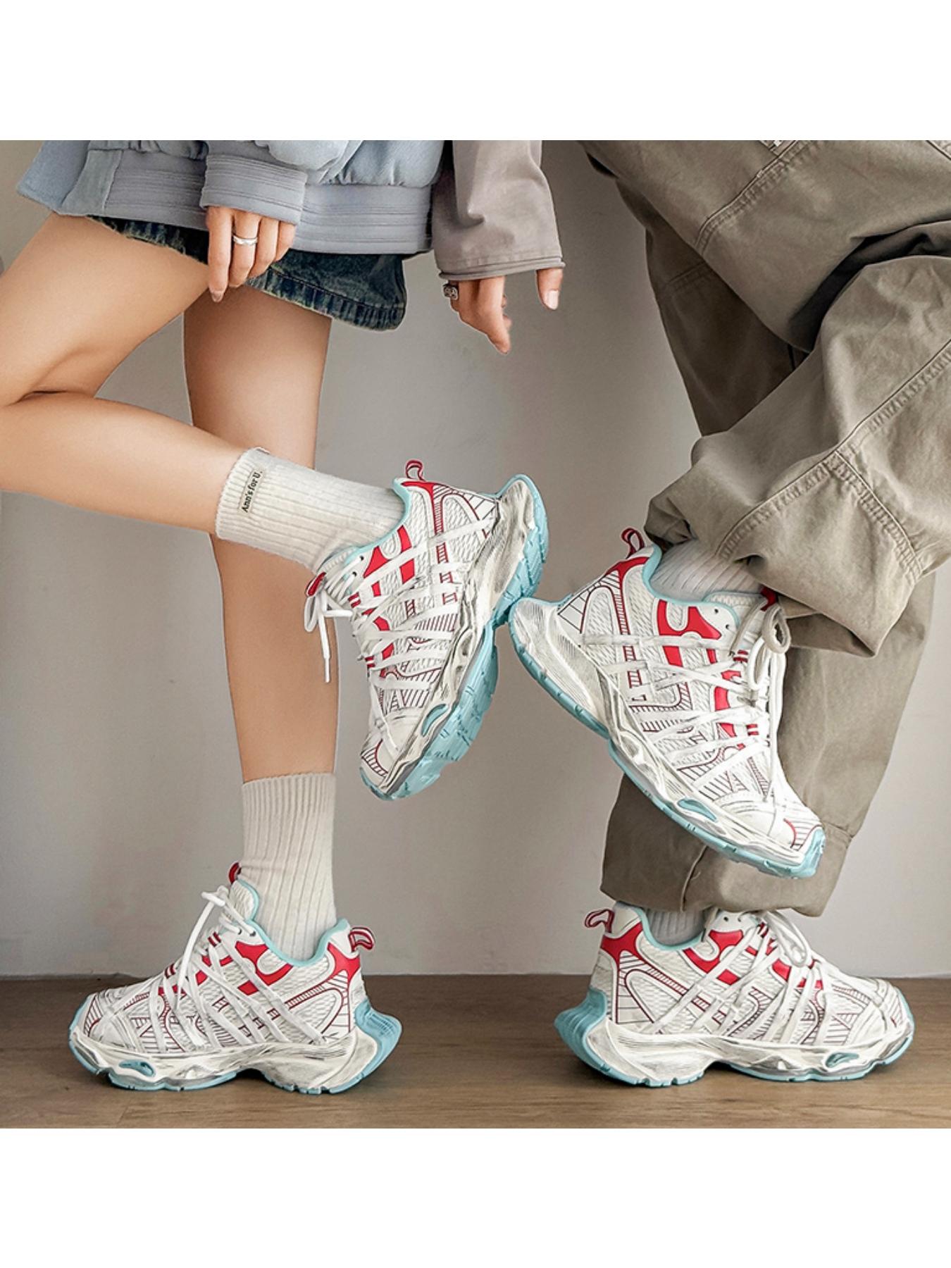 American Vintage Rough Sporty Casual Shoes, Colorblock Mesh Sneakers for Men and Women, All-Season Athletic Footwear