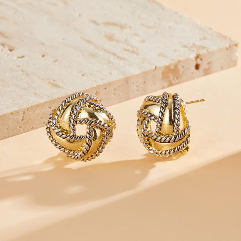 Aprilery Elegant Twisted Knot Stud Earrings – Vintage-Inspired Mixed Metal Jewelry for Women