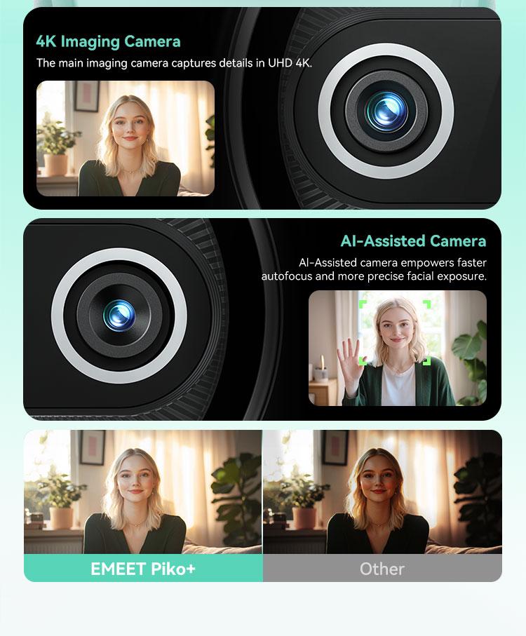 EMEET Piko Dual-Camera AI-Powered 4K Webcam for Switch 2 camera, AI-Assisted Lens Light Correction, Auto Focus, 1080@60 FPS, Built-in 3 Mics, Great for Streaming, Desk Setup and Creative Gifts, TikTokShopBlackFriday