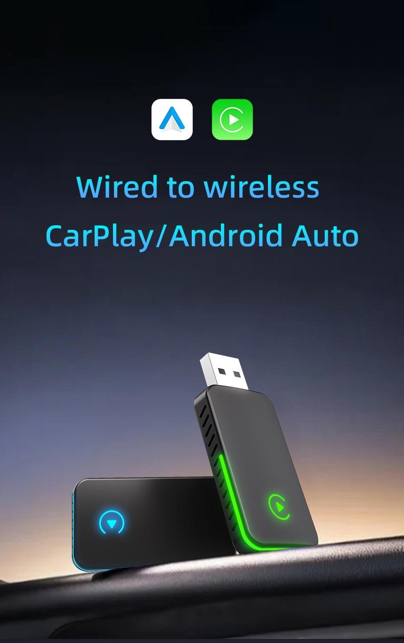 Wireless Carplay & Android Auto Adapter, Wireless Carplay Dongle, Upgrade Wired Functions to Wireless, Compatible with iPhone & Android Phones, Mini Design, No Delay