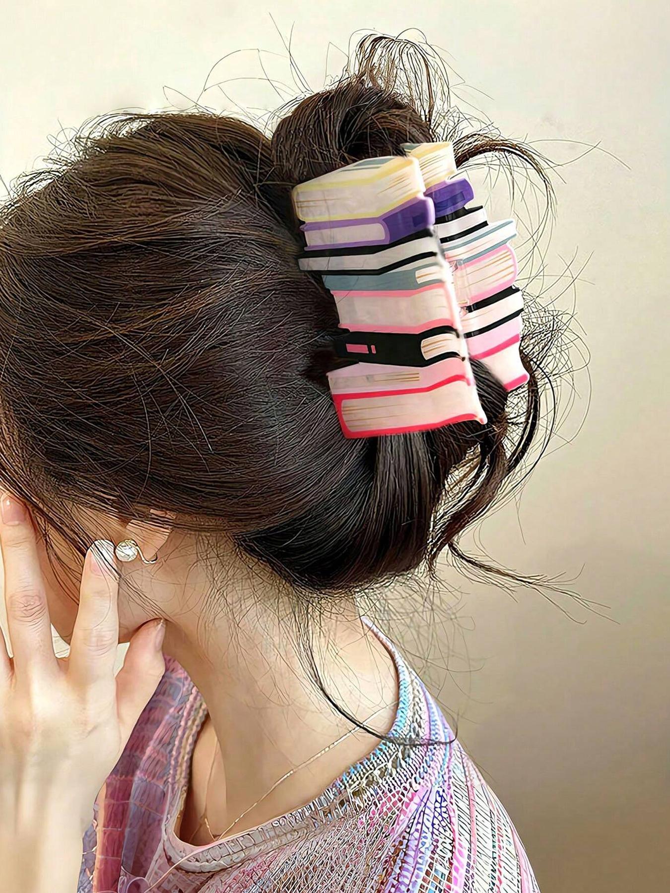 Cute Pencil & Book Design Hair Clip in Claw, 2 Counts Colorful Creative Stationery Themed Hair Claws, Hairpins, Fashion Hair Accessories for Women & Girls