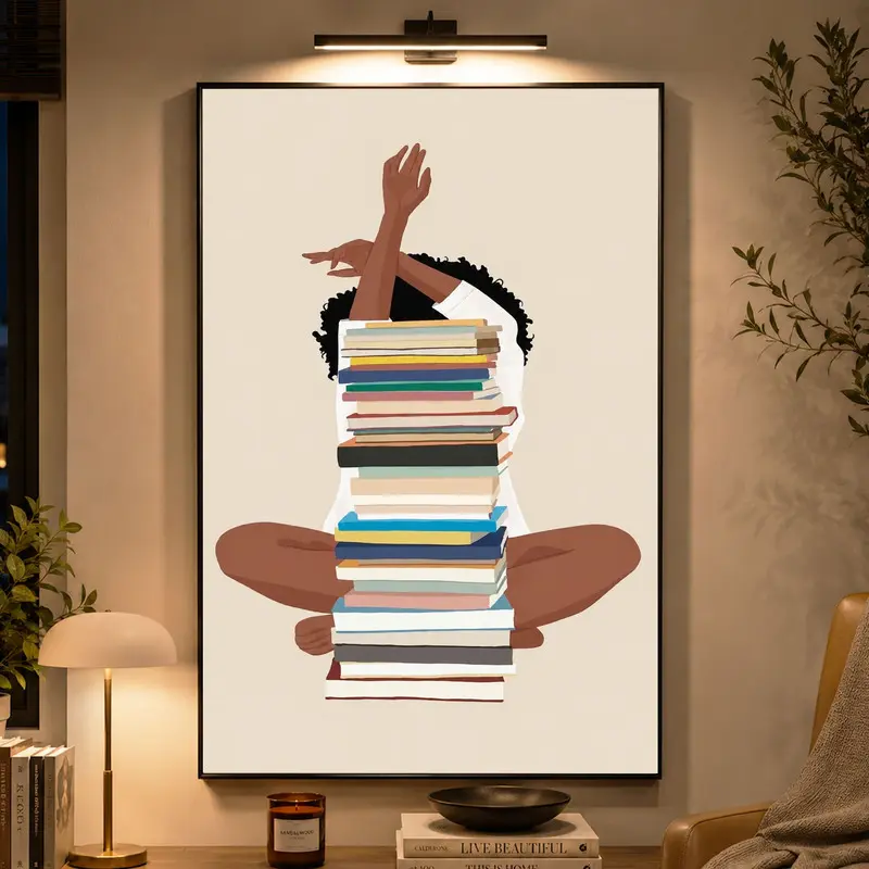 Black Girl Reading Wall Art, African American Woman Book Lover Poster, Modern Black Woman Art Print, Abstract Literary Wall Decor, Feminine Bedroom Artwork, Melanin Queen Home Decor, Book Lover Gift, Contemporary Black Art