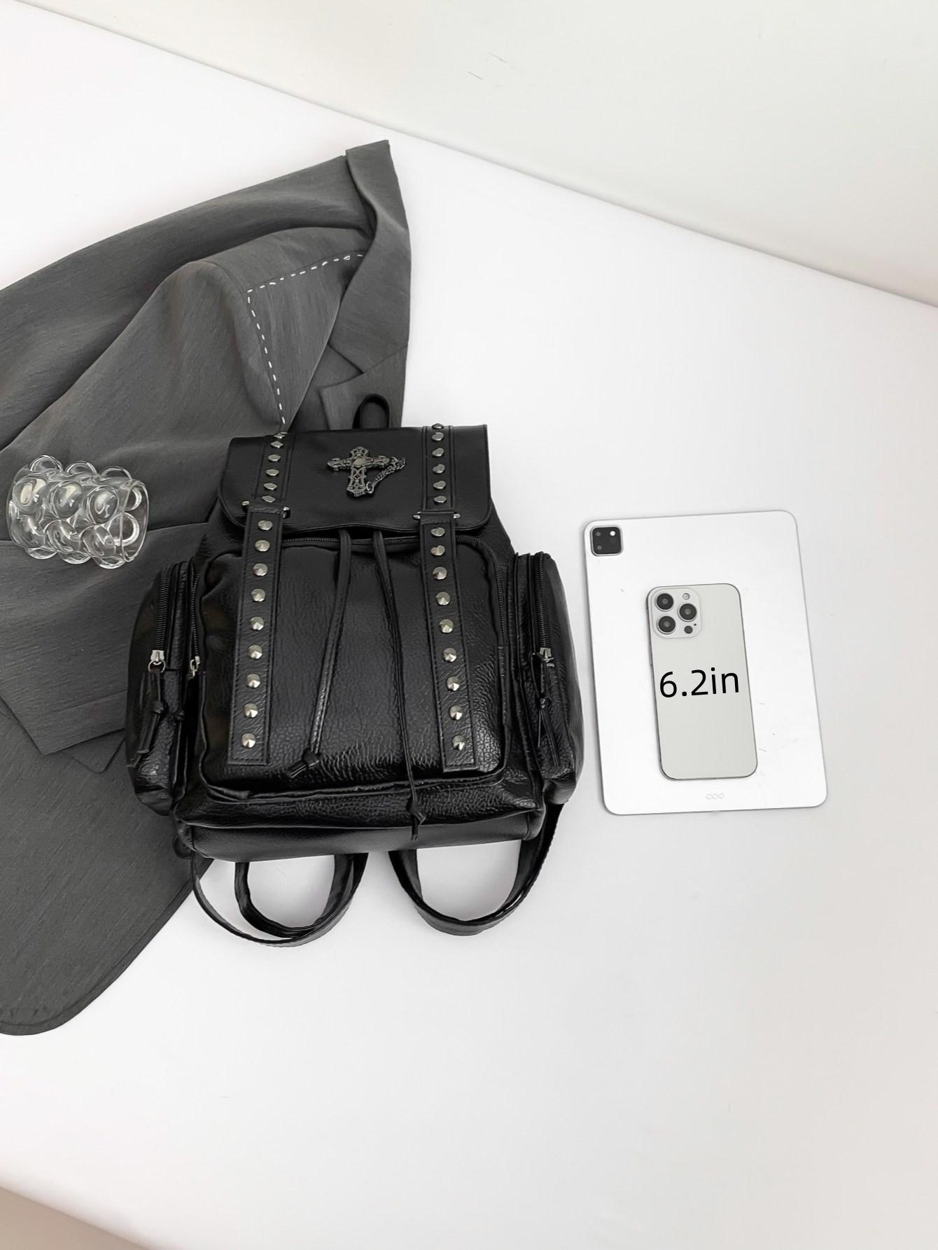 Original Self-Made Y2K Soft Leather Backpack, Dark Gothic Cross