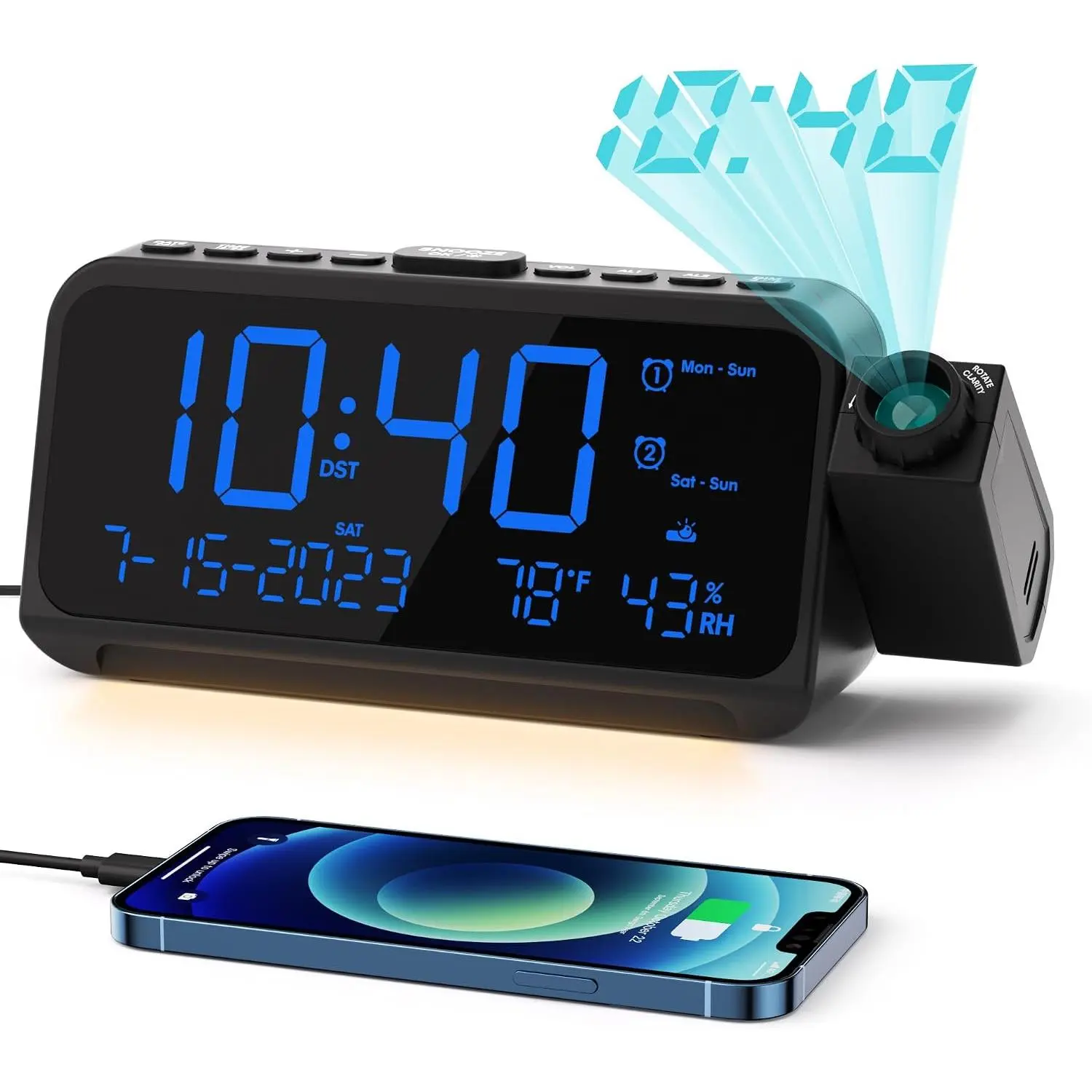 Projection  Clock with 180° Ceiling Projector & Digital Display