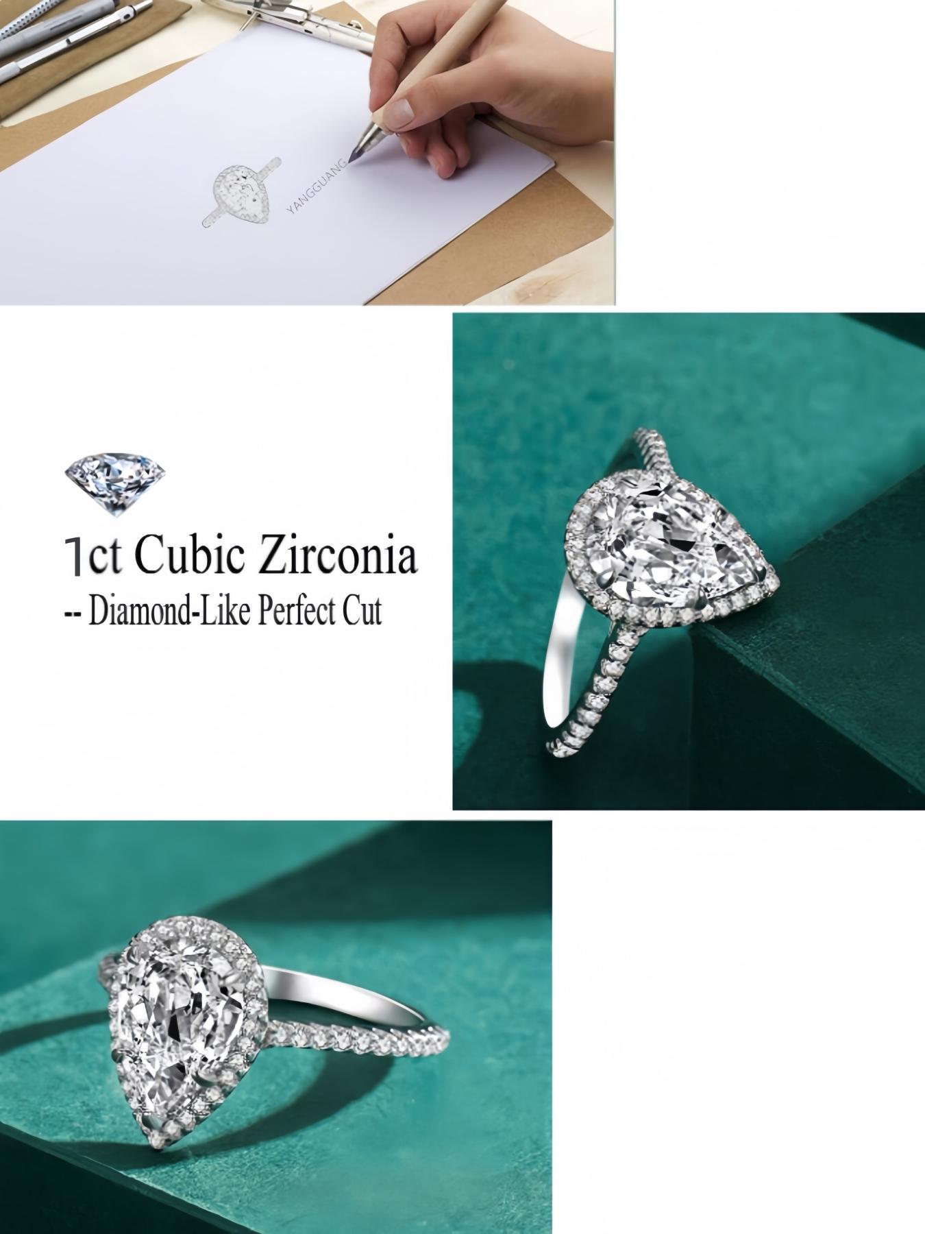 S925 Sterling Silver Water Drop Shaped Artificial Zircon Decorated Ring, Luxury Engagement Ring for Women, Trendy All-match & Exquisite Jewelry for Birthday Gift