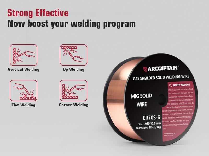 ARCCAPTAIN Mig Welding Wire, Mig Wire 0.030" .030''  ER70S-6 2Lbs Gas Solid Carbon Steel Low Splatter Mig Welding Wire Compatible With Lincoln Miller Forney Harbor Welder 1KG Mild Steel