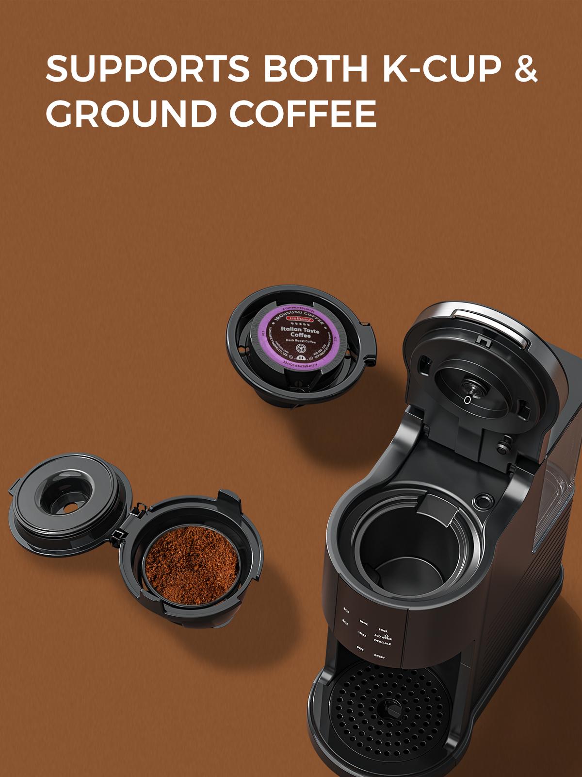 COWSAR Single Serve Coffee Maker, Coffee Brewer for K-Cups Pods and Ground Coffee, Capsule Coffee Machine with 40oz Water Tank, 5 Brew Sizes Up To 14cz, Black