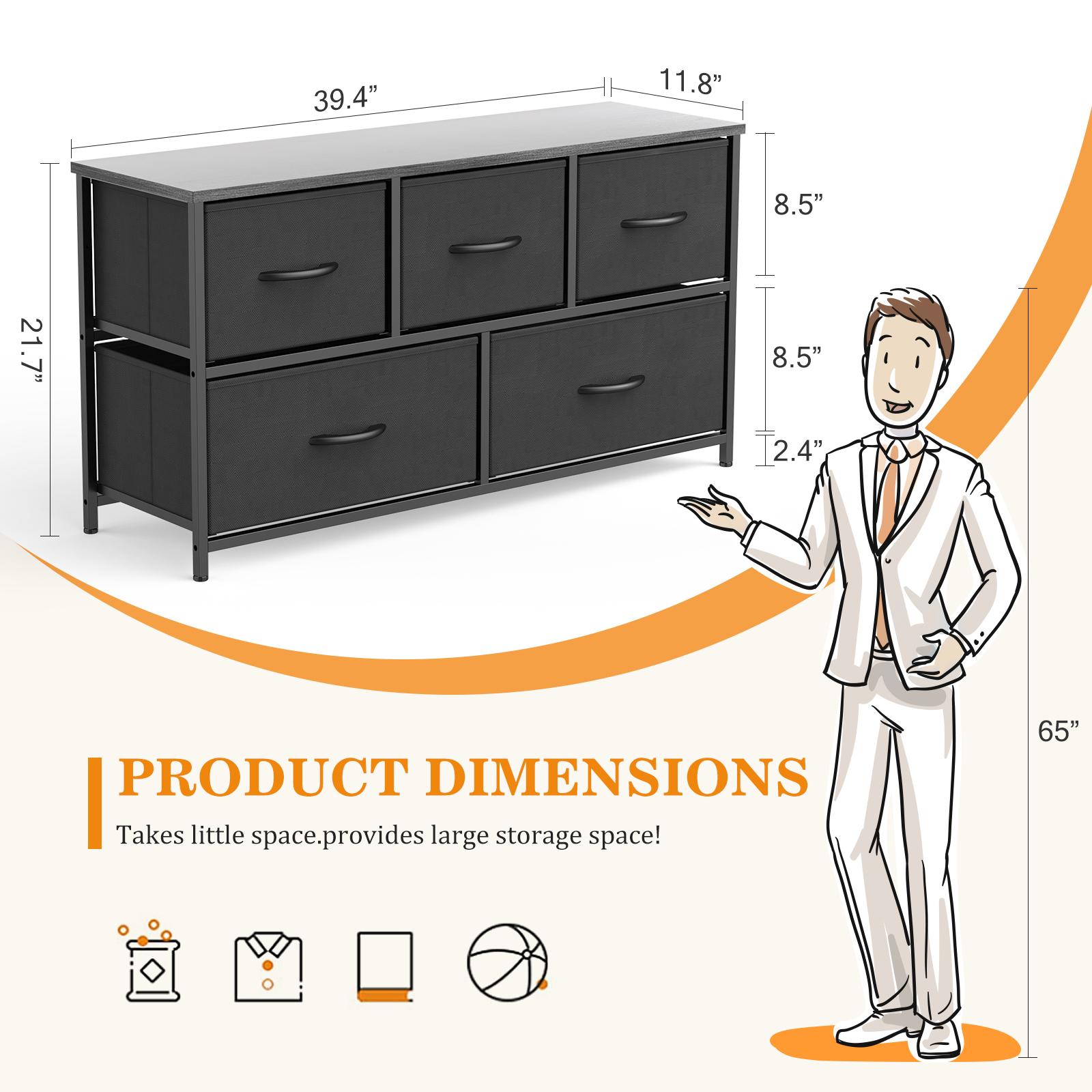 Fabric Storage Cabinet with 5 Drawers | Dressing Table TV Unit with Small Wardrobe for Bedroom & Living Room furniture indoor Organization Aesthetic Modern Design Interior