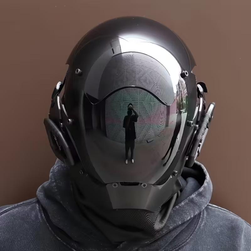 Cyberpunk Future Style Mask with Reflective Eyewear, Lightweight Durable Design for Halloween Cosplay Stage Performance Sci-Fi Gift