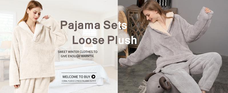 Yimoon Women' s Fluffy Pajamas Set Fleece Pullover Pants Loose Plush Sleepwear 2 Piece Pjs Set Warm Loungewear Fuzzy Outfits