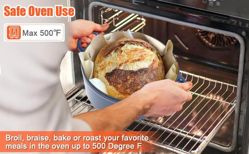 Elf Grill Nonstick Enameled Cast Iron 7-Piece Cookware Set with Dutch Oven & Frying Pans Oven Safe to 500°F for Sourdough Baking Modern Kitchenware