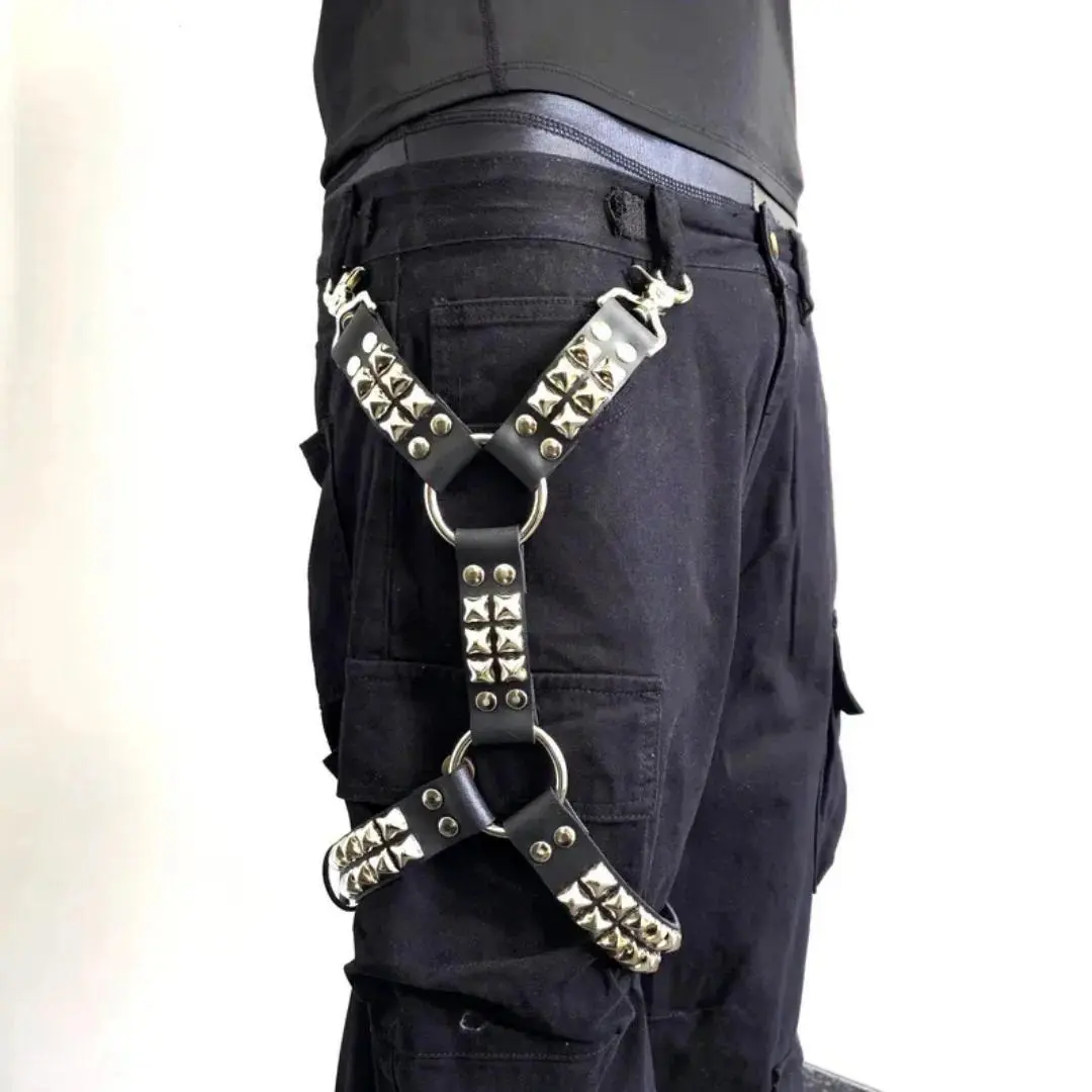 Gothic Leg For Jeans Harness Black Hip Hop Leg Strap Unisex PU Leather Rivet Belt Leg Ring Gaiter Harness Punk Belt