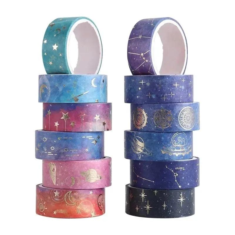 Starry Sky Themed Washi Tape Set for Gift, 12 Rolls/box Handbook DIY Decoration Aesthetic Sticker, Scrapbooking & Journal Making Material Gift for Student