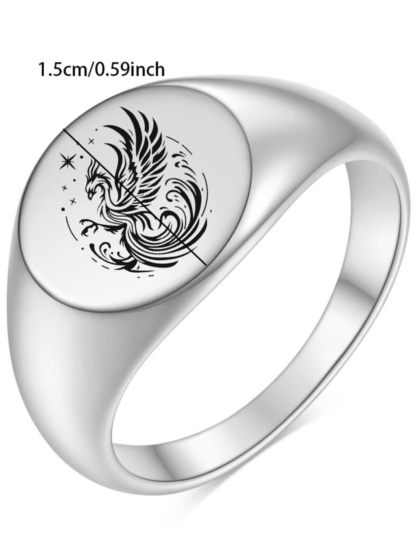 New 12mm Smooth Ring, Round 18k Gold Laser Engraved Phoenix Ring, Elegant Jewelry for Women, Unique Gift Idea, Elegant Fashion Rings