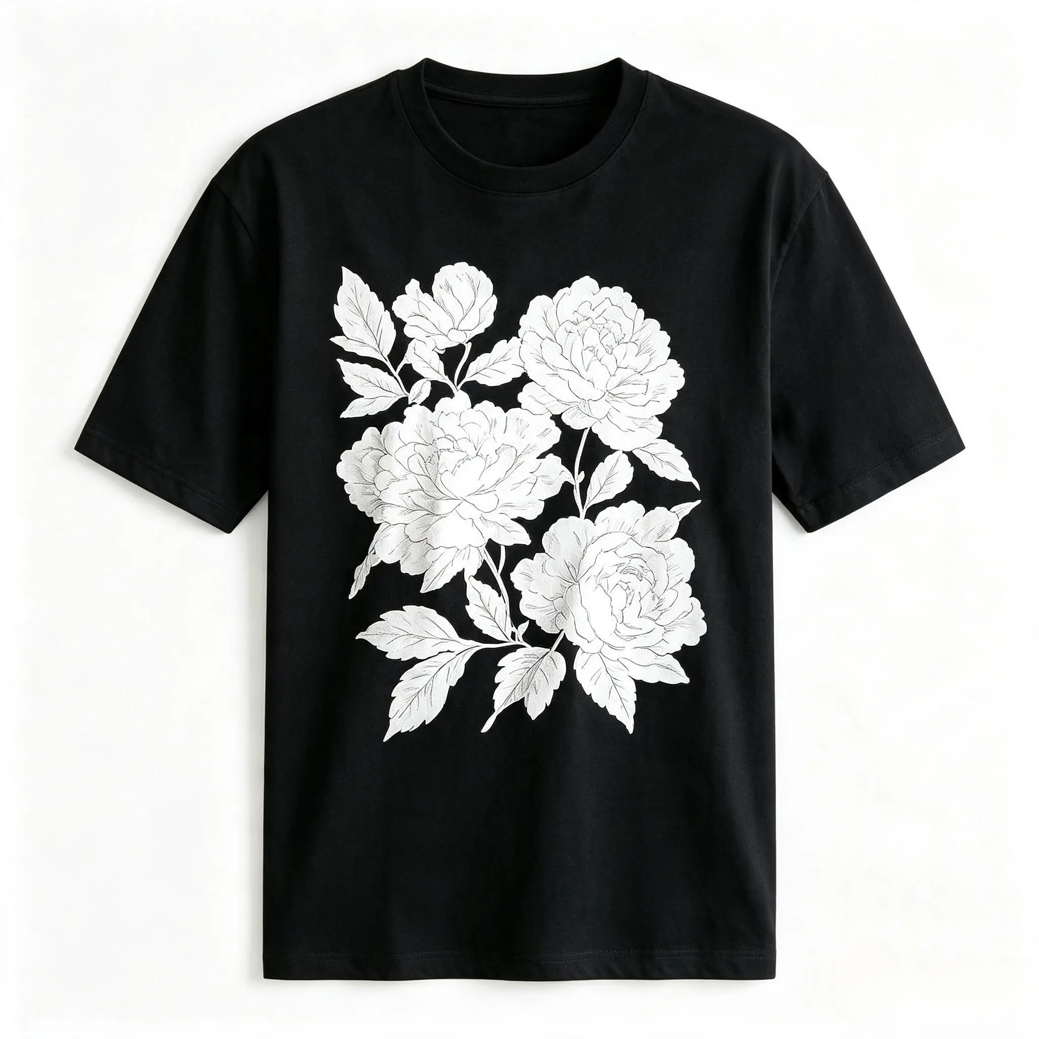 Retro Linocut Flower Tshirt, Peonies & Ranunculus Tee, Floral Tshirt
