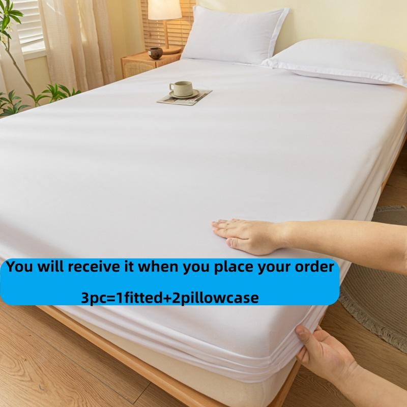 3pc Solid Color Bedding Set (1 Fitted Sheet + 2 Pillowcases), Plain Bed Sheets, Bedsheet Sets, Multiple Sizes Available, Comfortable Mattress Cover