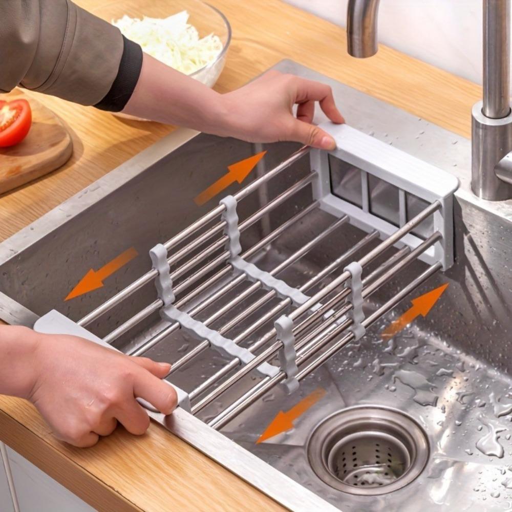 Heavy-duty stainless steel dish drying rack with drain tray, adjustable and rotatable drying rack with utensil and cup holders, Adjustable Dividers, space-saving kitchen countertop organizer, suitable for RVs, dormitories, efficient drainage system