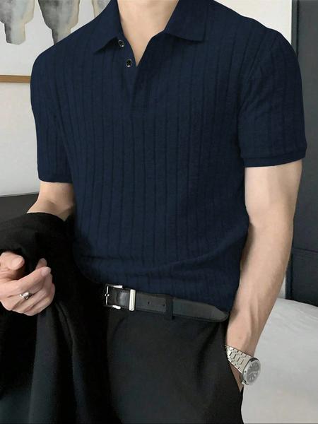 Men's Muscle V Neck Polo Shirts Slim Fit Short Sleeve Golf T-Shirts Ribbed Knit Soft Tees, Men'S Clothing, Men'S Tops, Comfortable And Trendy Design, Suitable For Daily Travel
