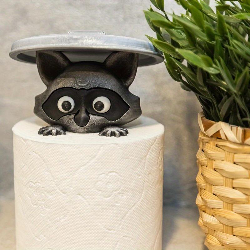 3D Printed Raccoon Toilet Paper Holder in Plastic, Whimsical Cartoon Design with Dustproof Lid, Standalone Bathroom Decor for Humor Lovers