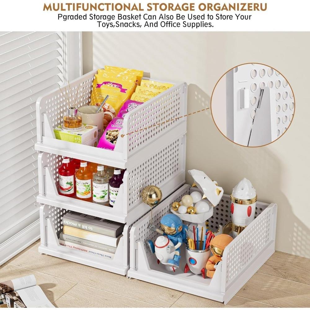 5-piece stackable and foldable wardrobe organizer boxes, suitable for storage in bedrooms, bathrooms, laundry rooms, and wardrobes, space-saving clothing storage drawer organizing baskets, white, Folding Storage Boxes