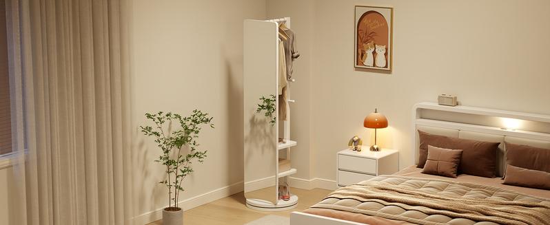 【HOT】Full Length Mirror,Full Body Mirror Solid Wood Floor Mirror with Coat Rack, Full Length Mirror with Stand Long Mirrors for Bedroom,Living Room, Multifunctional, Space Saving