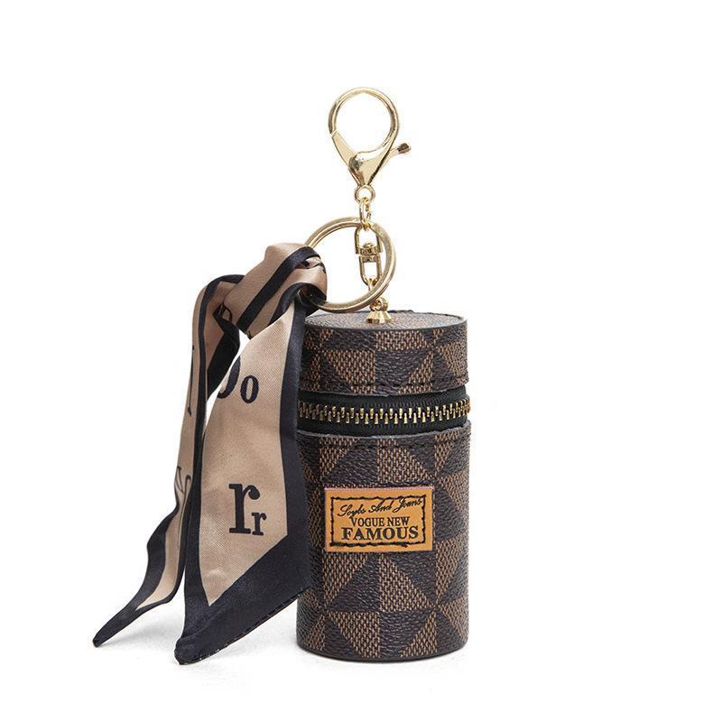 New Leather Luxury Jewelry Bucket Lipstick Bag Keychain Exquisite Personality Storage Bag Pendant Accessories Key Ring Gift