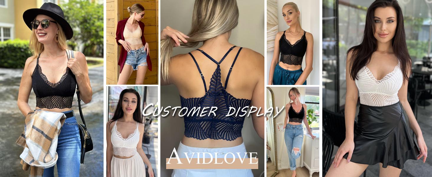 Avidlove Lace Bralette for Women V Neck Camisoles Racerback Adjustable Strap Crop Top