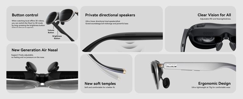 Rokid AR Max 2 Glasses, AI & AR Glasses, 300" 120Hz Ultra-HD Home Theater Screen, 50° FOV, 600 Nits Brightness, Adjustable up to -6.00D, Hi-Fi Sound & Private speakers,  Immersive Display for iPhone 16/15, Steam Deck, ROG, Mac, PC, Android & iOS