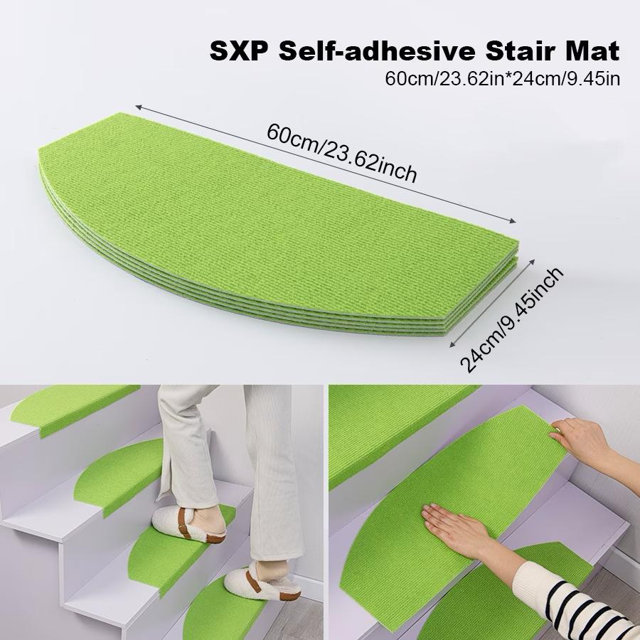 [Stair Treads] 6/15pcs Half-Round Stair Treads, Non-Slip Stair Carpets, Step Protection Rugs, Dective Trimmed Stair Mats, Indoor Room Supplies and Bedside Accessories, Suitable for Indoor, Outdoor Stairs and Various Scenarios