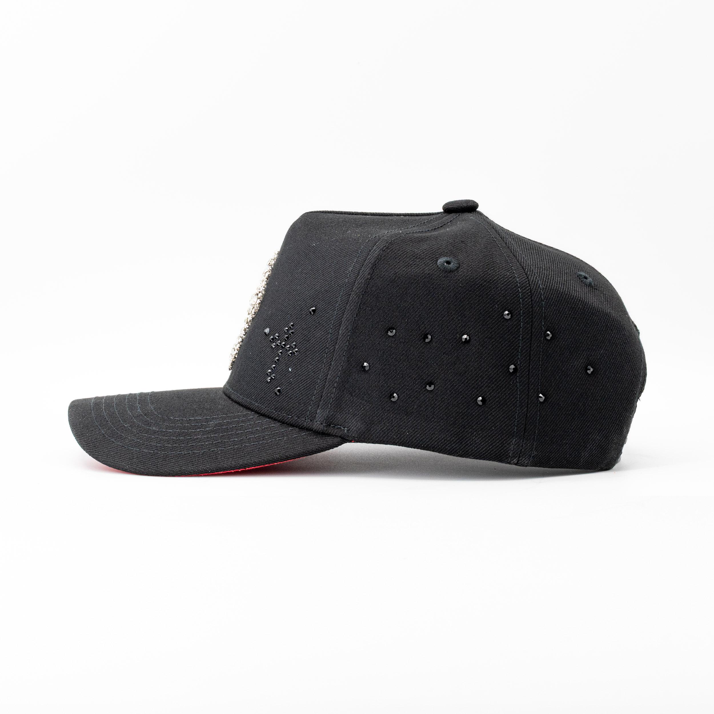 Rockstar Aesthetic Rhinestone Cross Hat | Black & Red Snapback | Iced ...