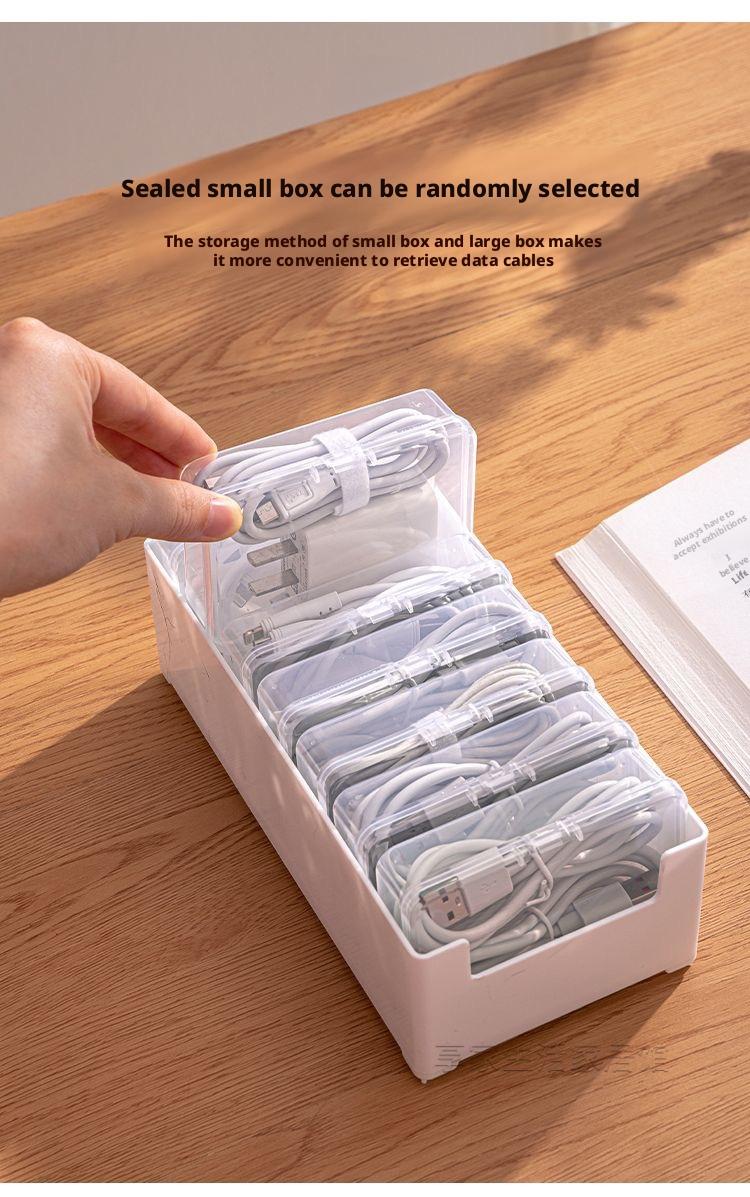 Data Cable Organizer Box for Desktop, Charging Accessories Storage Drawer, Clear Storage Box, Divided Compartments, Modern Home Room Shape and Space Saver, Multifunctional Organizer