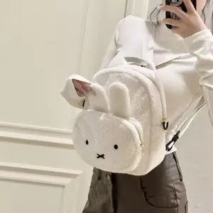 Kawaii Anime Miffy Rabbit Boris Bear Backpack Cute Cartoon Creative Embroidered Lambskin Crossbody Backpack Plush Girl Heart Bag