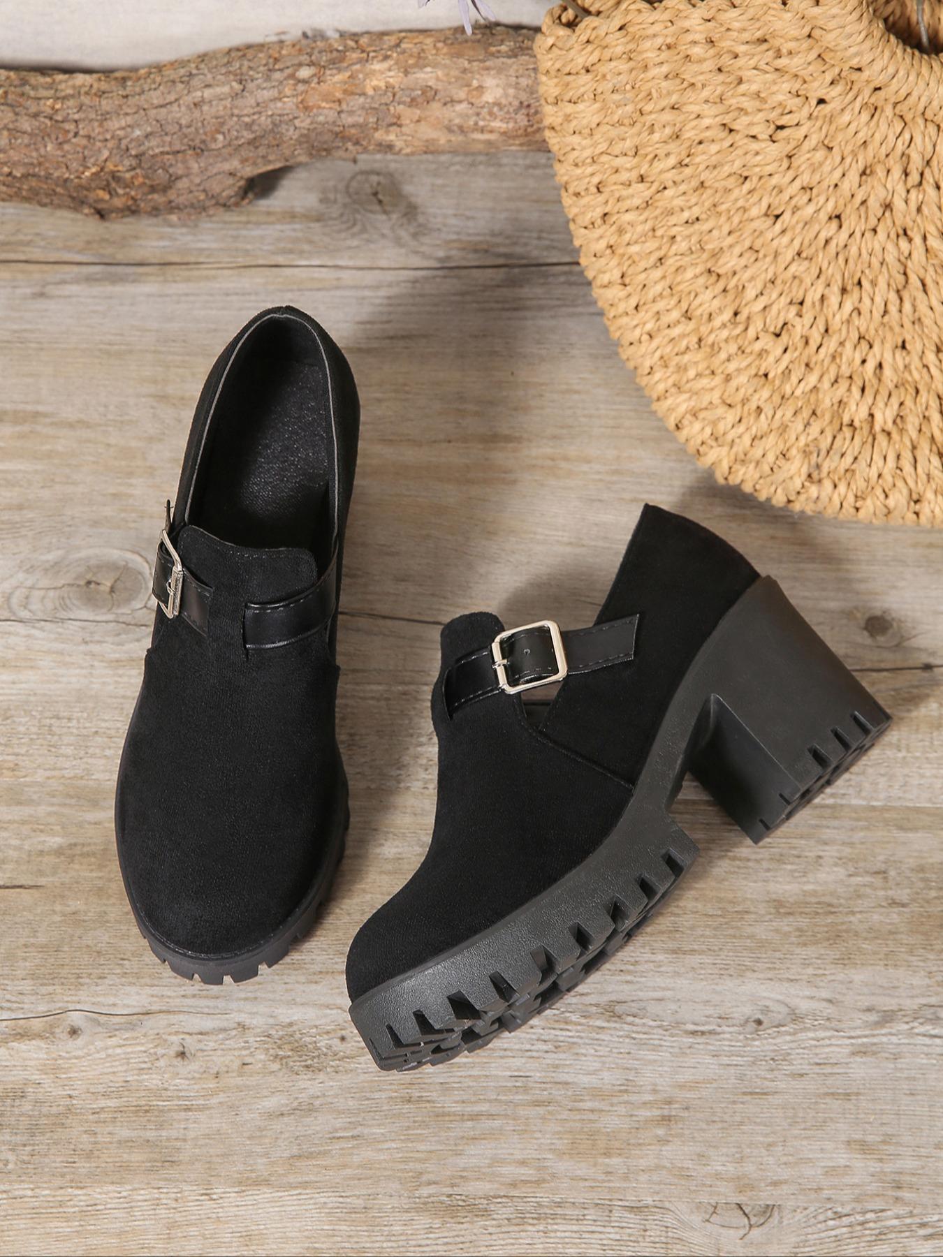 Women's Fashionable Solid Color Platform Chunky Heeled Classic Mary Jane Pumps, Casual Comfortable Shoes for Daily Wear, Perfect for Students and Outdoor