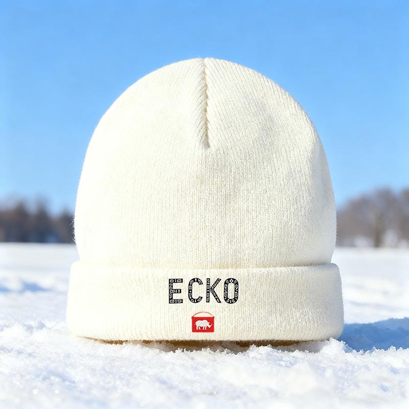 1PC ECKO Rhinoceros Print Knit Hat 2025 New Trendy Soft Elastic Fashion Winter Warm Beanie Fitted Windproof Ear Protection Street Style Unisex Hat Easy Wear For Travel Perfect Gift For Friends And Family