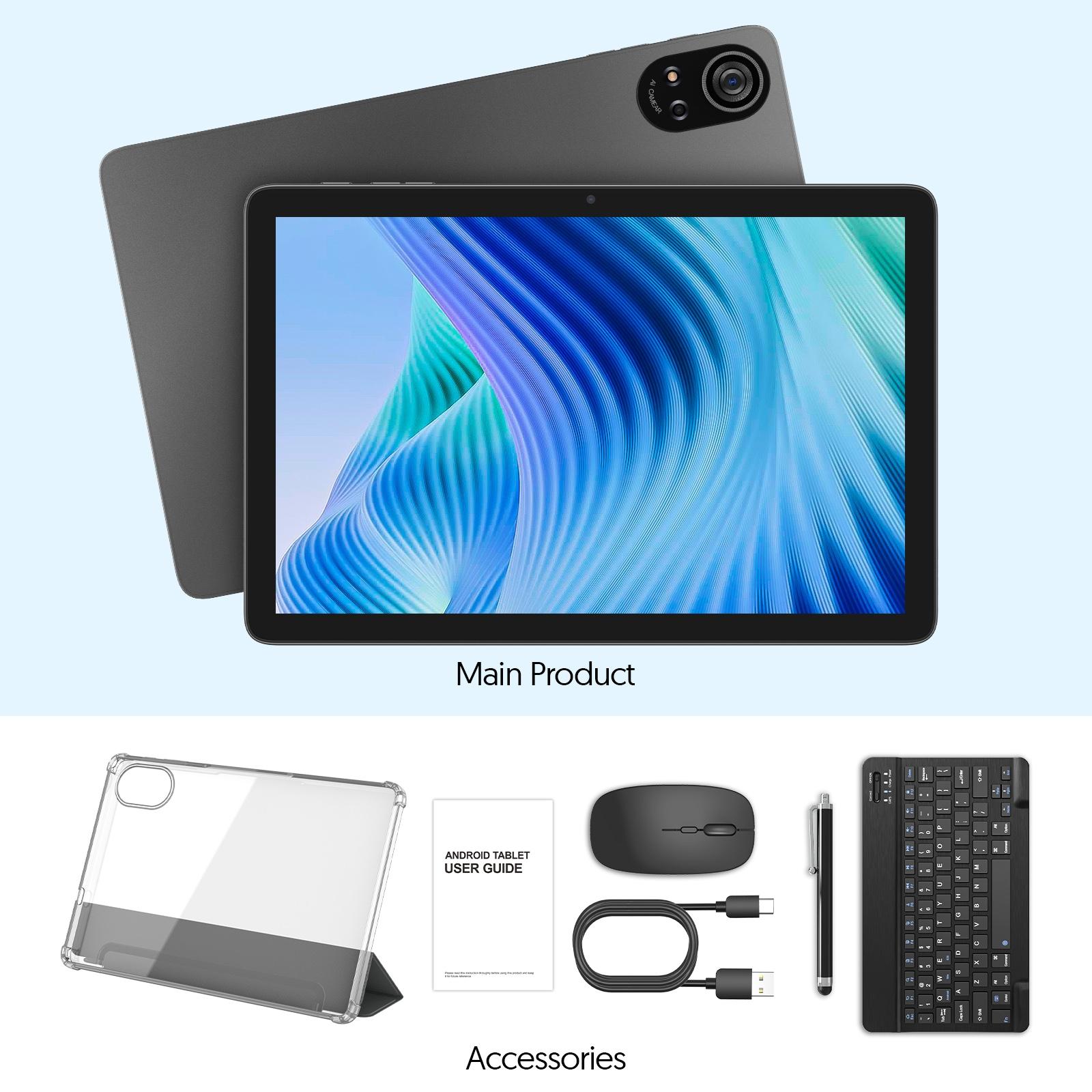 10.1-inch Tablet PC, Wireless Tablet, Android 15 system, 5-core processor, 24 GB RAM + 128GB ROM, dual cameras, supports Bluetooth, WIFI6, Type-C interface, 8000mAh high-capacity battery, optional configuration (keyboard set/single tablet)