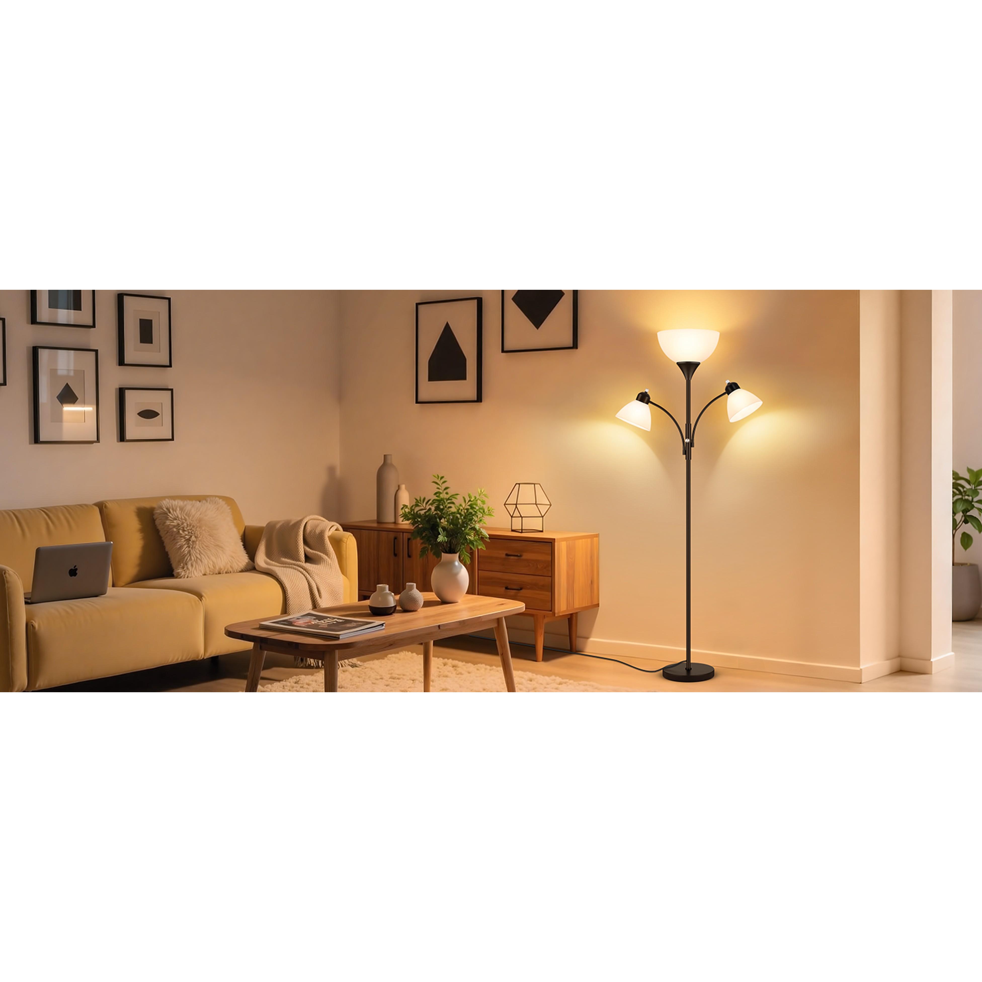 Torchiere Floor Lamps for Living Room,72" Dimmable Lamp with 2 Adjustable Reading Lights for Bedroom, Black Tall Standing Room Lamp, 3 Bulbs Included