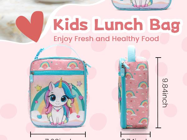 Mexs Kids Lunch Bag Reusable Insulated Lunch Box Girls Boys Portable Cooler Lunchbox for School