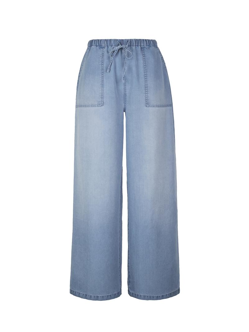 Women's Thin Silk High Waisted Denim Loose Drawstring Pants, Casual Style, All Seasons, Plain Pattern, Comfortable and Stylish