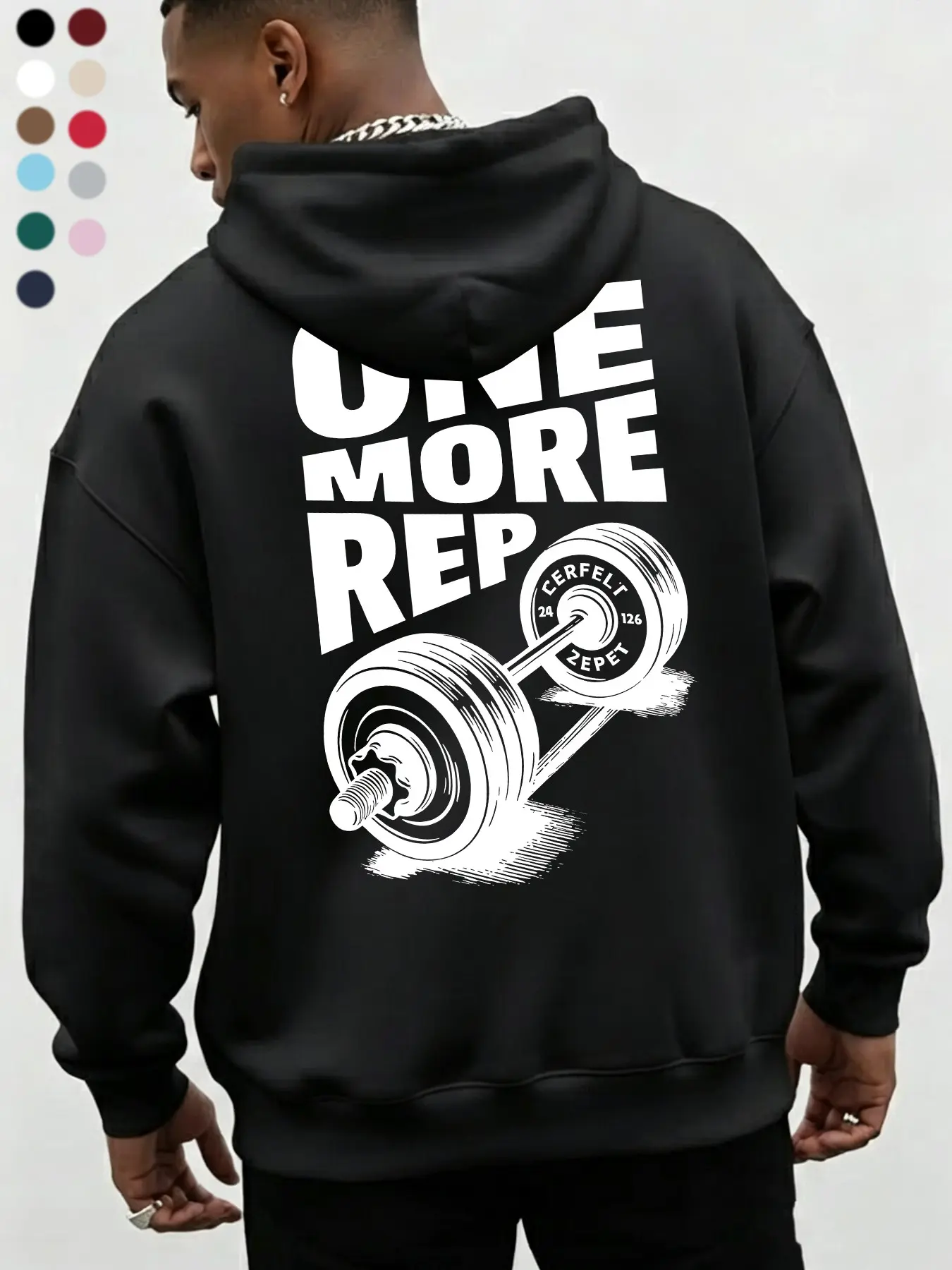 Men's One More Rep Dumbbell Graphic Oversized Hoodie, Athleisure Sporty Gym Workout Sweatshirt, Comfort Soft Functional Pullover, Multi-scenario One Wear For Many, Light Outdoor Streetwear Casual Top for Fitness Camping Daily Street Outfit