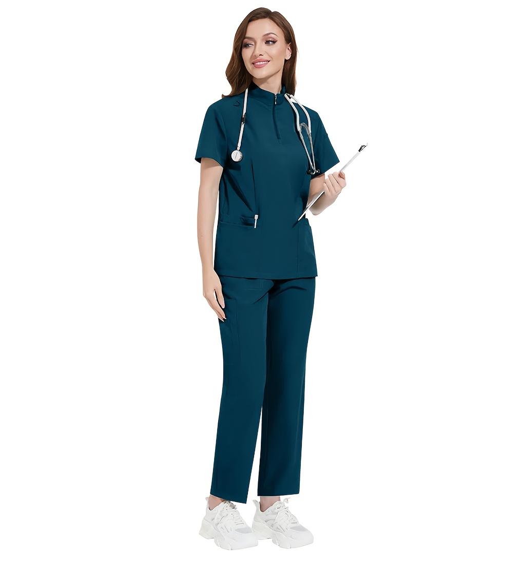 Ladies Healthcare Scrub Set with Multi-Pockets, Short Sleeve, Breathable Quick-Dry Wrinkle-Resistant Fabric, Casual Loose-Fitting Design for Home and Clinic