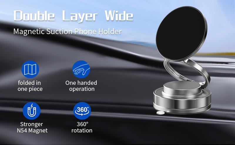 360° Vacuum Magnetic Phone Holder, Hands-Free ,for outdoorfun/Mirror/Shower/Smooth Surface,Strong Suction Cup Magnetic Car Phone Holderfor All Smartphones & All Car Models adjustable