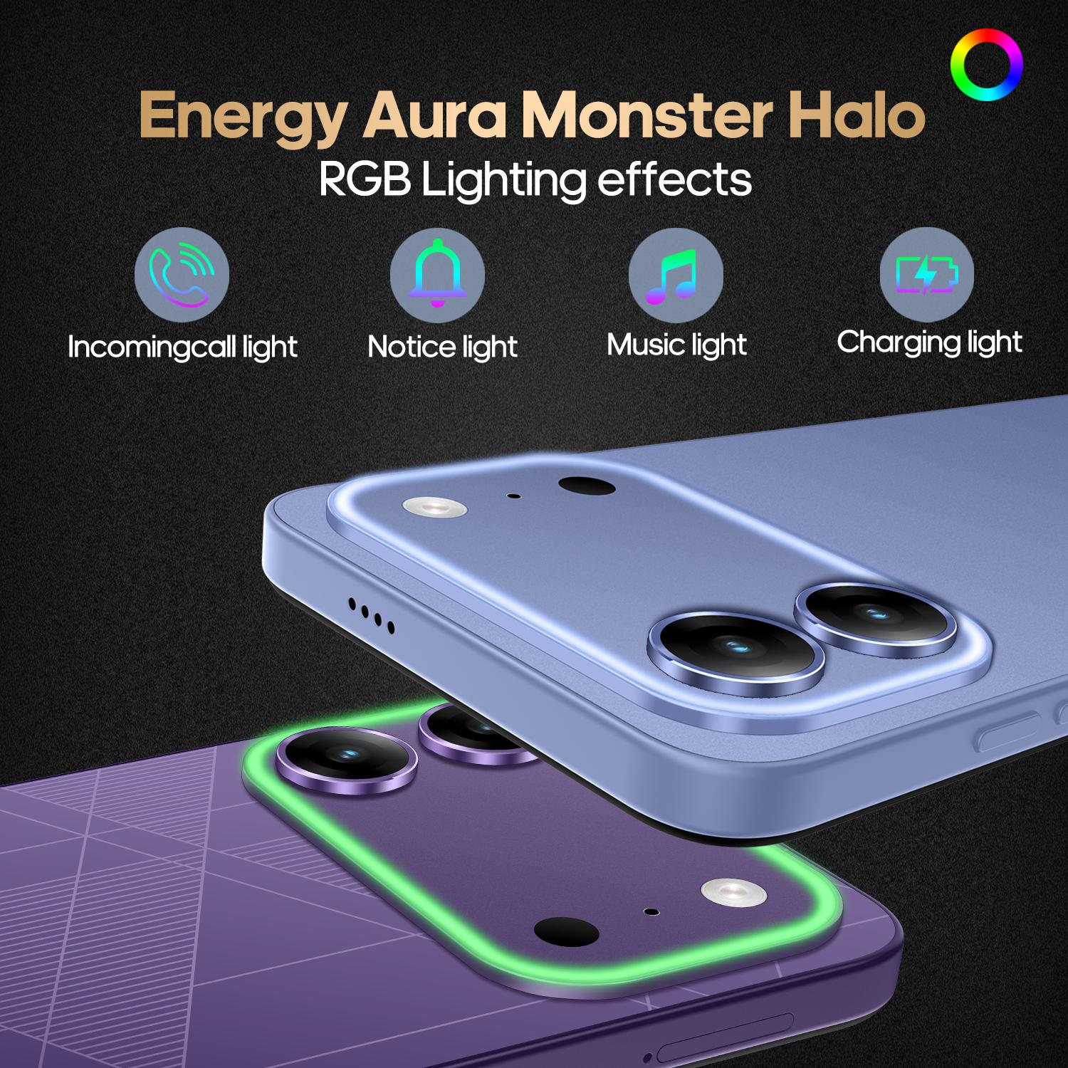 FUFFi LED Light-Up Smartphone - 6.67-Inch Display Phone, 4GB RAM + 64GB/32GB ROM - 5MP+16MP Camera, 4400mAh Battery - Android 12.0 OS, Dual SIM, Type-C Charging, Android Cell Phone